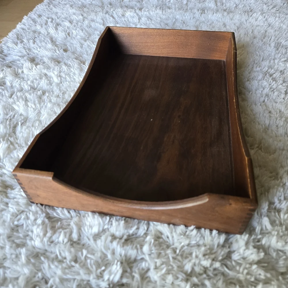 Vintage‎ Wood Desk Letter Wooden Tray With Dovetail Corners